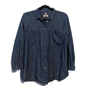 LOFT The Softened Shirt Chambray Denim Women’s Large 100% Cotton